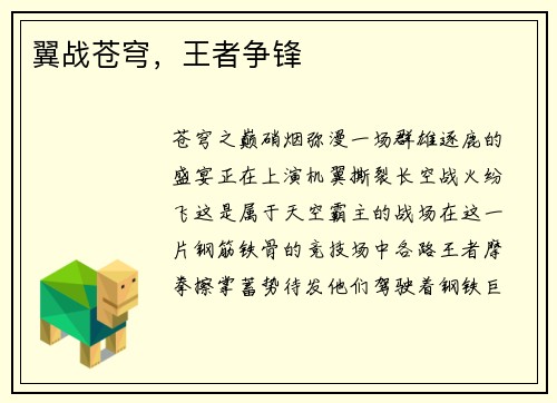翼战苍穹，王者争锋