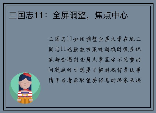 三国志11：全屏调整，焦点中心
